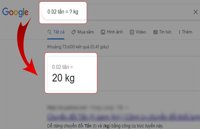 Chuyển đổi đơn vị đo lường bằng google